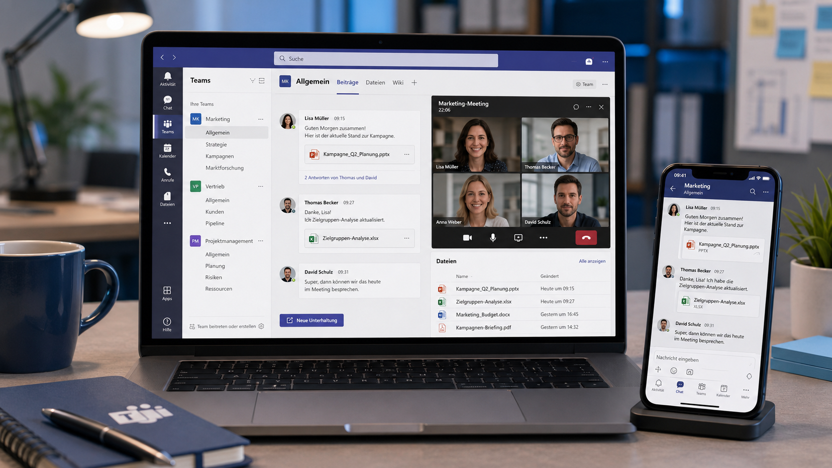 Microsoft Teams App Chat, Meetings und Dateien
