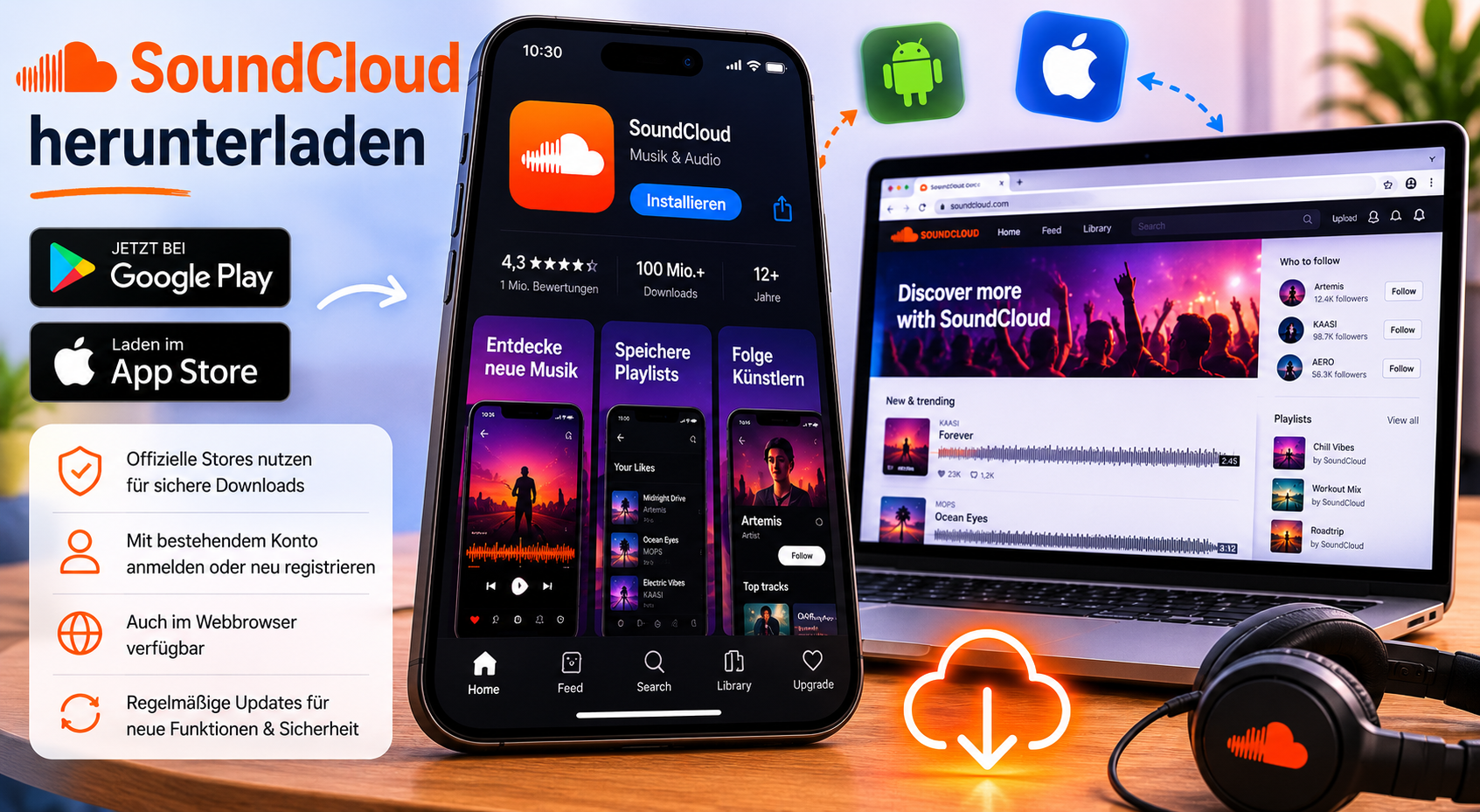 SoundCloud App Songs, DJ-Sets und Podcasts entdecken
